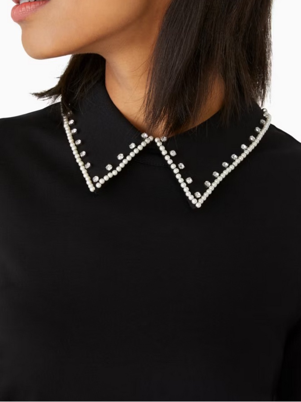 Kate Spade Black Pearl & Diamond Embellished Collar Ponte Dress - Picture 3 of 9